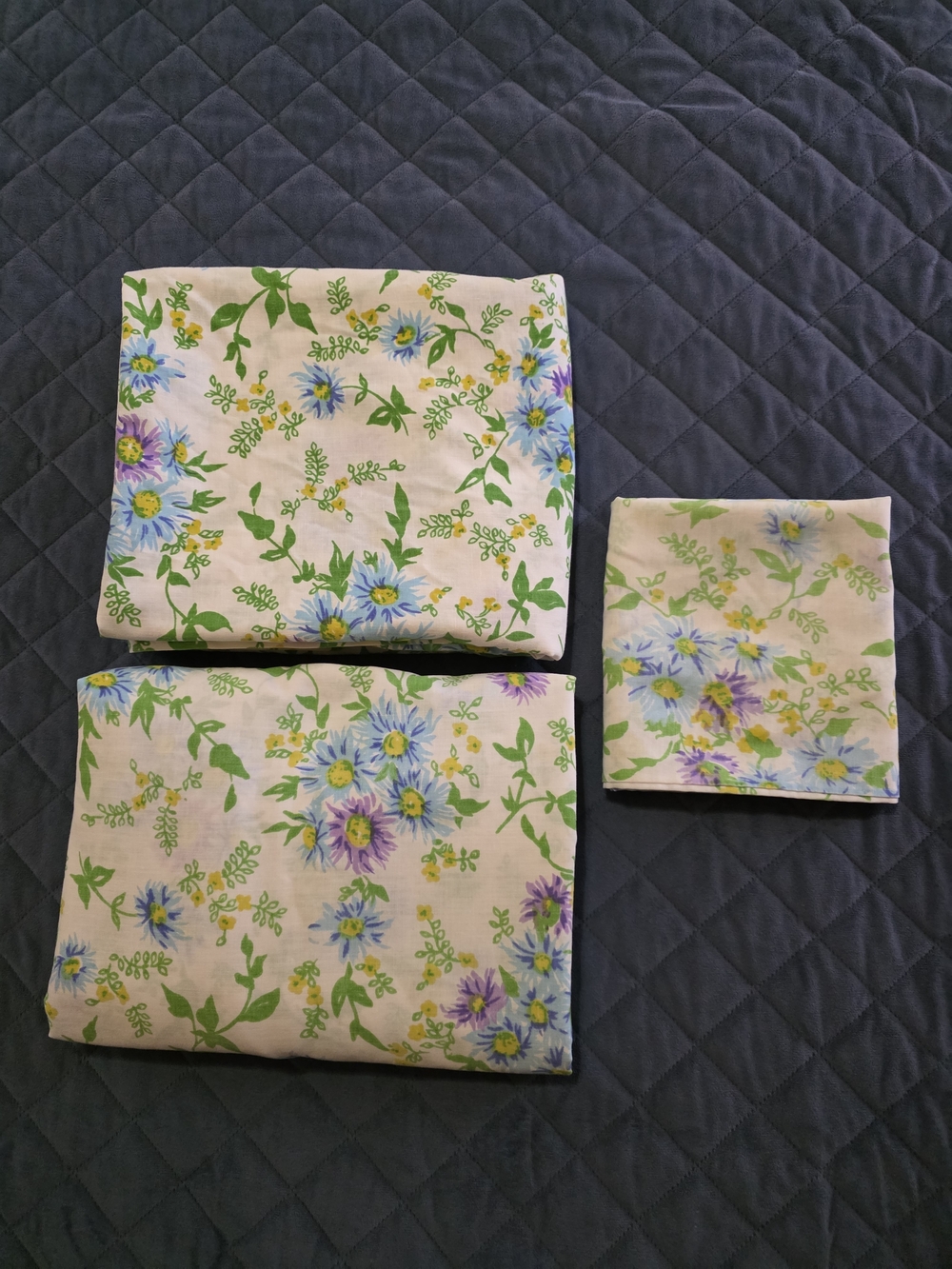 Vintage Twin Sheet Set, Floral Cotton Lavender, Blue & Green